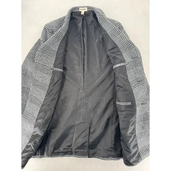 Nordstrom Open Edit Mens Glen Plaid Coat Black White Check Overcoat Large NWOT - Picture 5 of 11